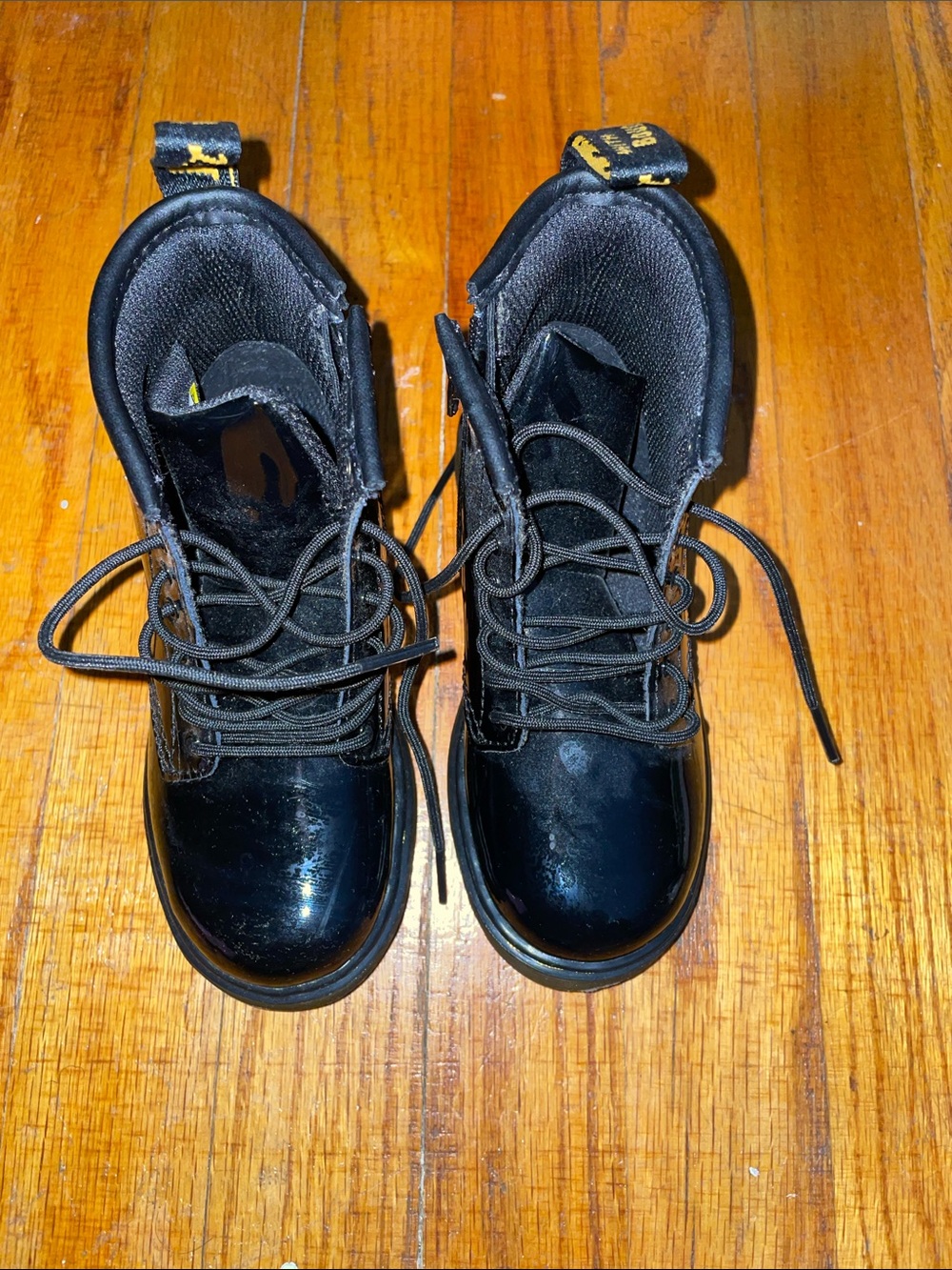 Dr. Martens Kids Black Patent Lace-Up Boots